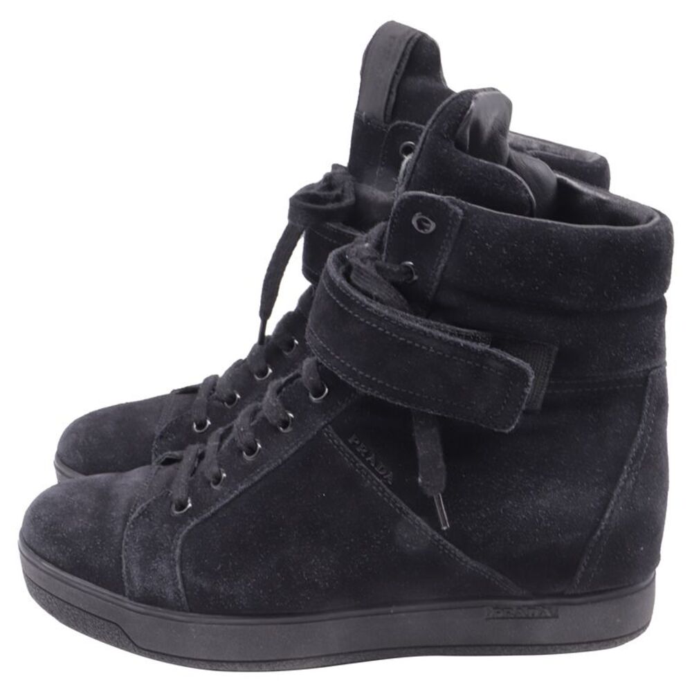 Prada Sport High-Top Wedge Sneakers in Black Suede - Picture 4 of 9